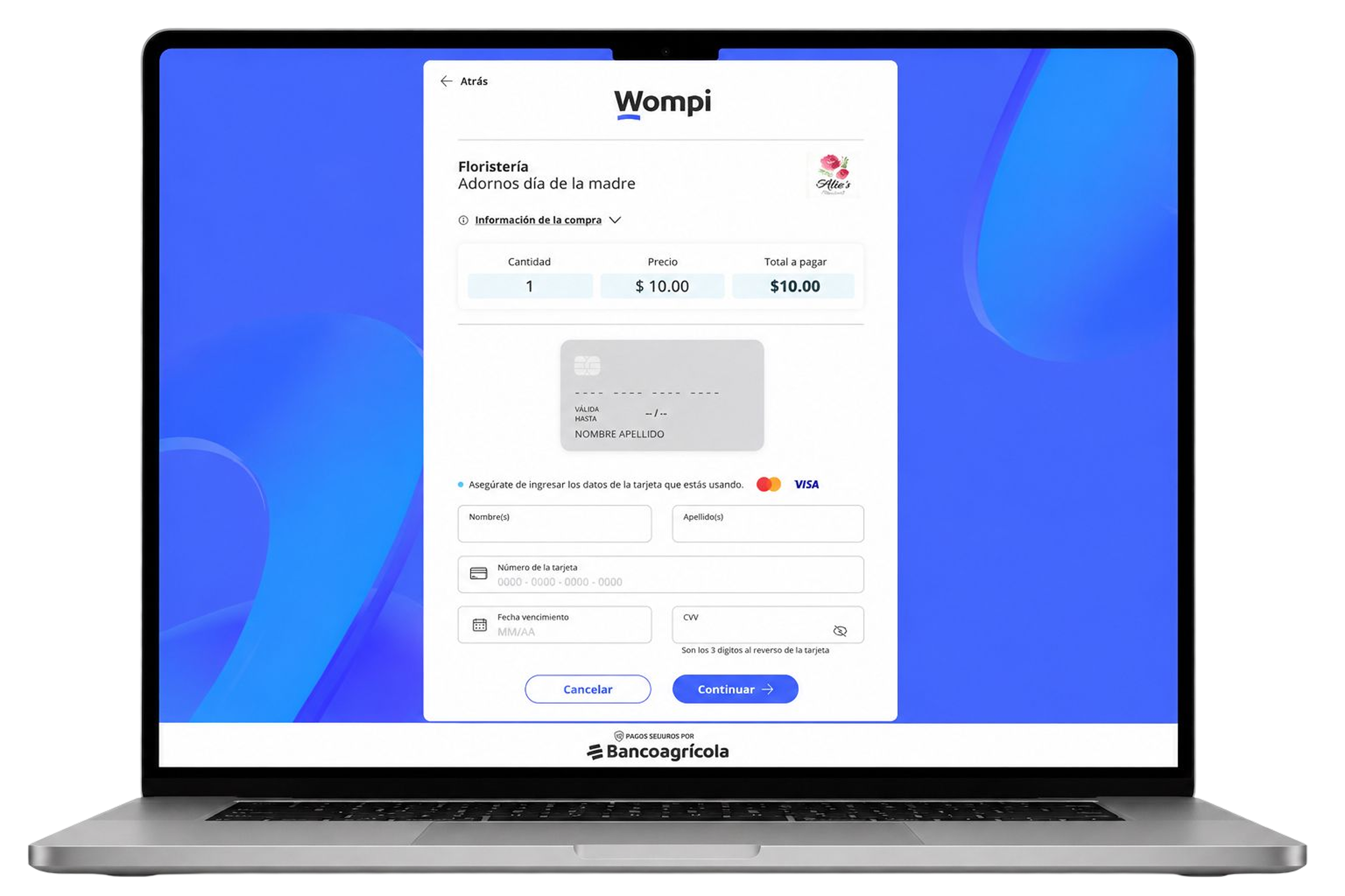 Plataforma Wompi en Laptop
